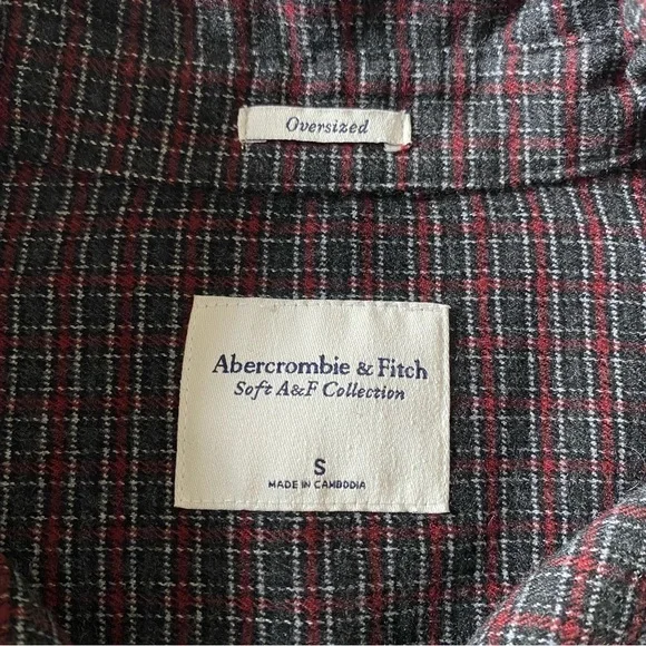 Abercrombie & Fitch Flannel Shirt Oversized Soft A&F Gray Black Red Small - Picture 8 of 12